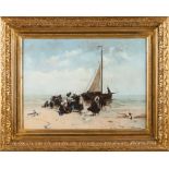 European school, 20th centuryA beach with figures and boats Oil on canvas Signed "Blommers"47,5x64,5