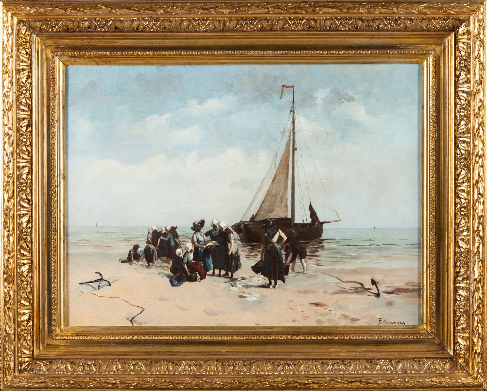 European school, 20th centuryA beach with figures and boats Oil on canvas Signed "Blommers"47,5x64,5