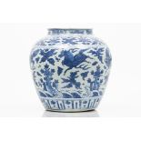 A potChinese porcelain Blue underglaze decoration of fantastic animals and foliage motifs Ming