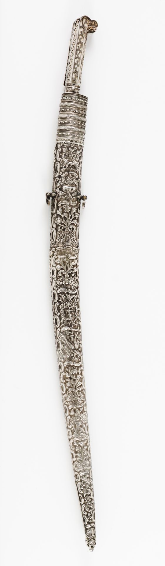 An Ottoman iataghanOttoman silver Camel bone hilt of scalloped and raised applied silver