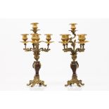 A pair of Napoleon III five branch candelabraGilt bronze Square shaped tortoiseshell and gilt bronze