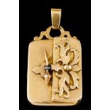 A reliquary pendantPortuguese gold, 19th century Stylised foliage element and guilloche decoration