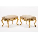 A pair of Louis XV style stoolsGilt and carved wood Silk damask upholstery France, 19th century (