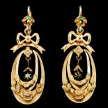 A pair of drop earringsPortuguese traditional gold, 19th century Bow and flower decoration set