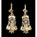 A pair of drop earringsPortuguese traditional gold Pierced and chiselled decoration of applied