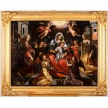 European school, 16th centuryThe Virgin and Child at the centre surrounded by angels and flanked