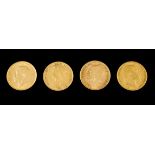 Four half sovereignsGold 916/1000 George V - 1912 and 1926, Victoria - 1895, Edward VII - 190215.