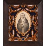 A votive print / reliquary - The Virgin Mary Sacred HeartA print in black ink A handmade composition