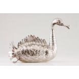 A swanPortuguese silver Moulded, scalloped and chiselled structure Articulated wings, neck and