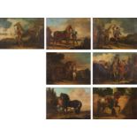 European school, 18th / 19th centurySix oils on canvas depicting equestrian scenes (old