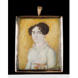 European school 19th centuryPortrait of a lady Painting on ivory Low grade gold frame unmarked in