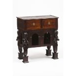 An Indo-Portuguese style standTeak Ebony inlaid decor depicting floral motifs Two-drawer, with