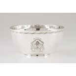 A bowl Portuguese silver Plain body of engraved flower bouquets and decorative armorial Inner and