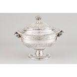 A tureen with coverPortuguese silver Part fluted and chiselled circular body of foliage bands and