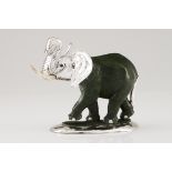 An elephantSilver and hardstone Sculpture with applied moulded, engraved and chiselled silver