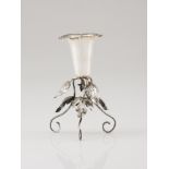 A toothpick holder Portuguese silver Flowers and foliage on a simulated trunk stand on three feet
