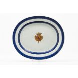 An oval serving platterChinese export porcelain Blue decoration with central armorial for José