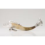 A fishSilver and horn Carved horn simulating fish scales with applied moulded, scalloped and