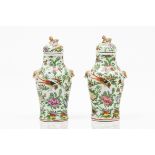 A pair of small potsChinese export porcelain Polychrome and gilt floral "Famille Rose" enamelled "