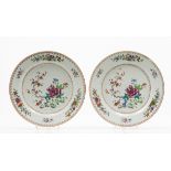 A pair of large serving plattersChinese export porcelain Polychrome floral "Famille Rose"
