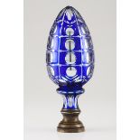 A large staircase post finialMirrored blue cut glass Metal fittingHeight: 29 cm