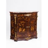 A Napoleon III low cabinetLacquered wood Gilt decoration of oriental landscape and figures Marble