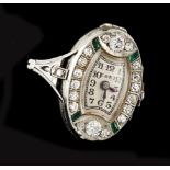 An Art Deco Ebel ring/watchPlatinum Set with 2 brilliant cut diamonds totalling (ca. 0.60ct) and