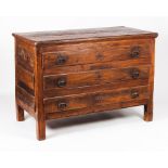 A large country chest of drawersChestnut and other woods Three long drawers Iron hardware Spain,