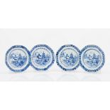A set of four platesChinese export porcelain Blue decoration of river view with pagodas Qianlong
