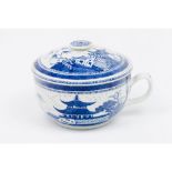 A chamber pot with coverChinese porcelain Blue decoration of river view and pagodas 20th