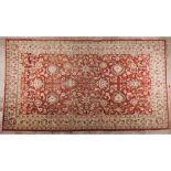 A Mazar rugWool Geometrical and floral design in shades of beige, burgundy and blue 554x356 cm