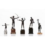 A group of five sculpturesPortraying sports Patinated bronze Marble stands (losses, faults and