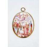 Russian school, 19th centuryPainted enamel Depicting the Coronation of the Virgin by the Holy