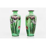 A pair of Art Nouveau vasesMetal Simulated cloisonne enamel floral decorationHeight: 15cm