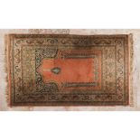 Oriental style rugA praying rug Foliage pattern in bordeaux, green and blue shades (signs of wear)