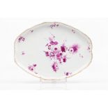 Scalloped oval serving platterPorcelain "Cameau-rose" floral decoration of gilt frieze to lip Marked