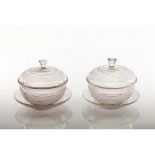 A pair of jam jars with trayCut crystal Straited friezes and foliage motifs decoration France,