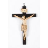 A crucified ChristIndo-Portuguese ivory sculpture Rosewood cross 18th / 19th century27x22 cm (