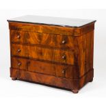 An George III chest of drawers Solid, veneered and burr mahogany Three long and one short drawer