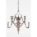 An important eight branch chandelierBrazilian silver Profuse reliefs decoration of foliage motifs