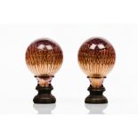 A pair of staircase finialsMulticoloured glass Nid d'abeilles interior decoration Metal fittings