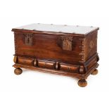 A large chest Sucupira Three drawers Scalloped and pierced metal hardware of fantastic animals and