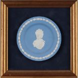 A small plateWedgwood porcelain Central bust of Queen Victoria Laurel wreath lip Marked to