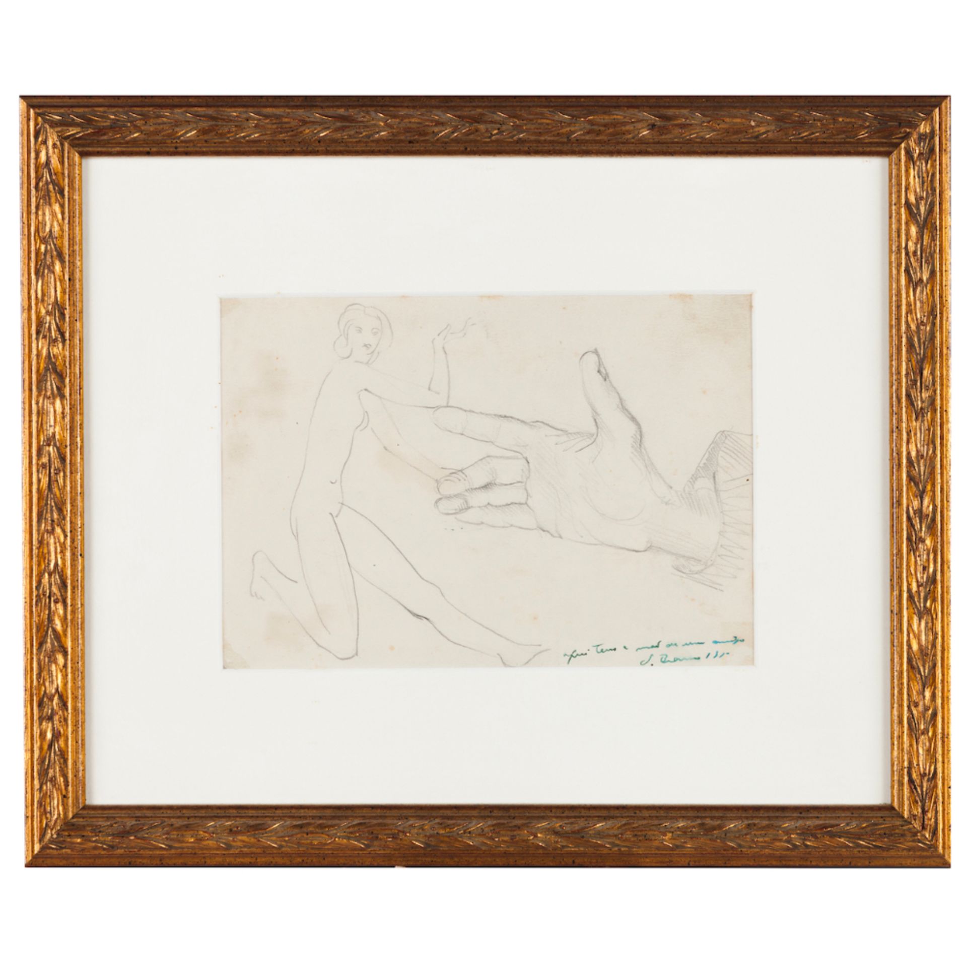 "Aqui tens a mão de um amigo"Charcoal on paper Signed "J Branco" and dated 195(?)12,5x18 cm