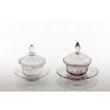 A pair of sweetmeats dishes with cover and plateCrystal England, 19th century (minor losses and