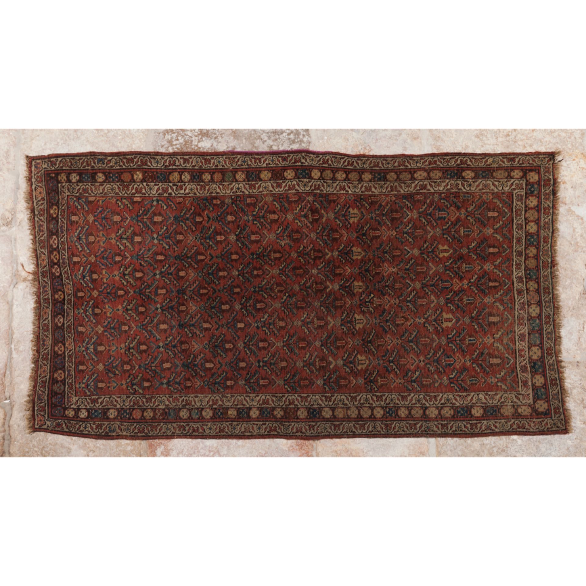 A Sivas rug, TurkishWool In wood and cotton Floral design in shades of burgundy, blue, beige and