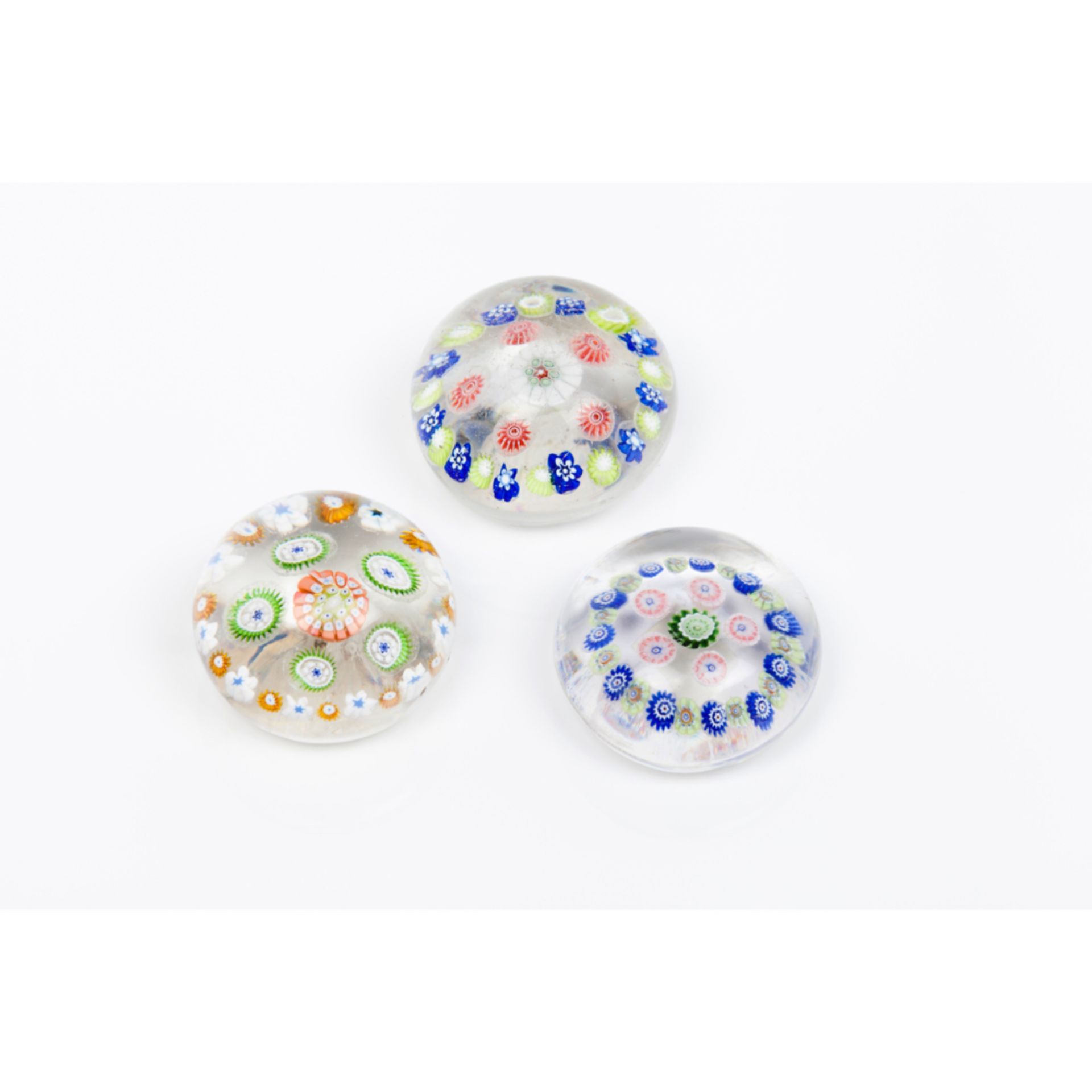 A group of three paperweightsGlass paste Inner "millefiori" decoration France, 20th century (one