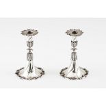 A pair of small apron candlesticksPortuguese silver Shaft and base of spiralled decoration and