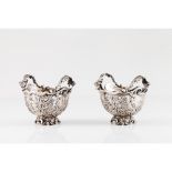 A pair of bowlsGerman silver 900/1000, 19th century Foliage reliefs decoration Leaf shaped