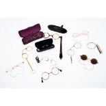 A set of eleven pairs of glasses framesMetal, glass, silver and other materials Three cased 19th and